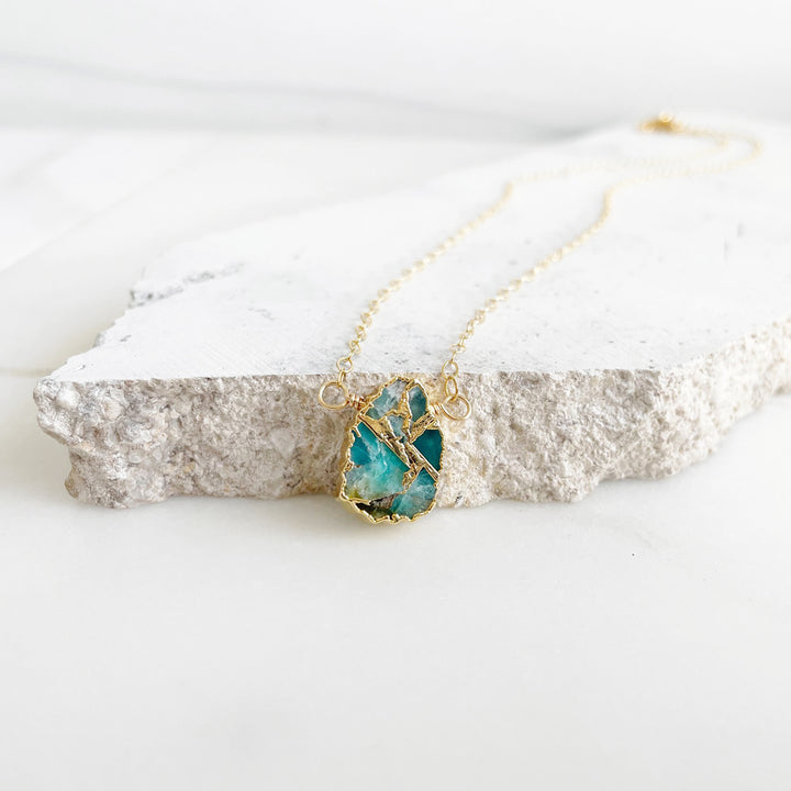 Freeform Teal Mojave Gemstone Slice Necklace in Gold and Silver