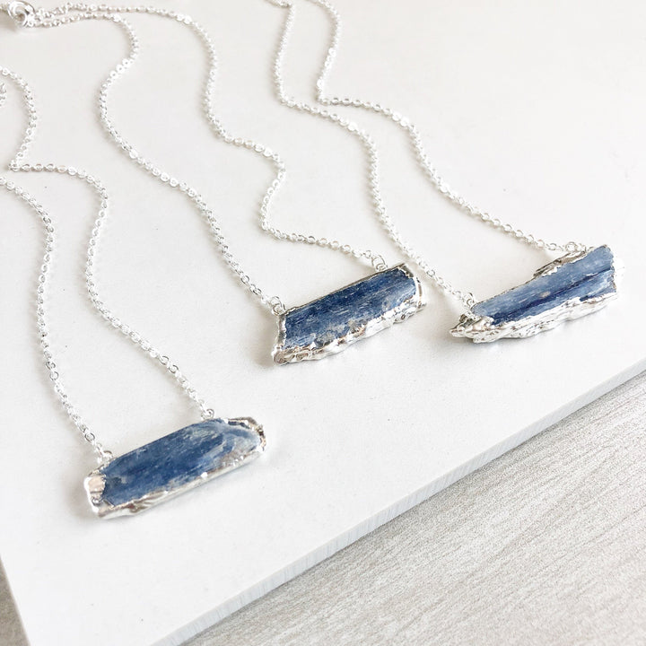 Kyanite Bar Necklace in Silver. Simple Stone Necklace