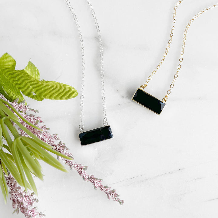 Small Black Onyx Bar Necklaces in Sterling Silver or 14k Gold Filled