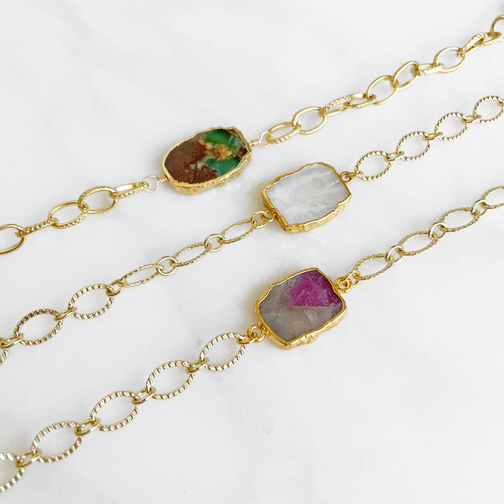 Chunky Chain Bracelet in Gold with Gemstone Slice