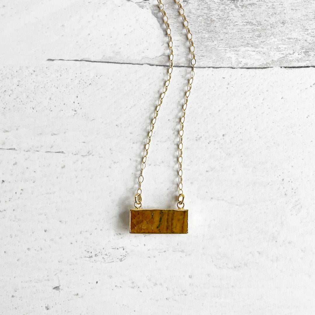 Jasper Bar Necklace in Gold. Simple Gemstone Bar Necklace