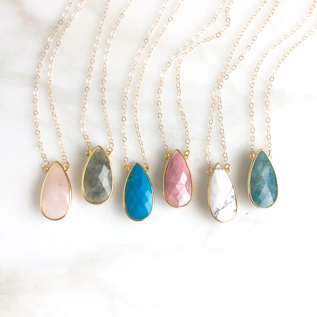 Large Stone Teardrop Pendant Necklace in Gold