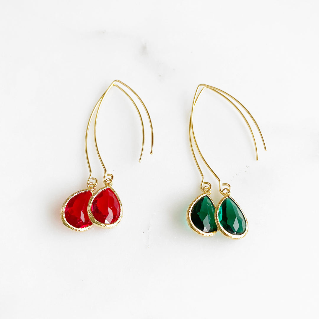 Red and Green Holiday Earrings. Christmas Gold Silver Drop Dangle Earrings. Jewelry Gift