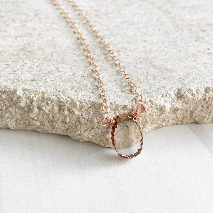 Scalloped Clear Quartz Gemstone Slice Necklace in Rose Gold