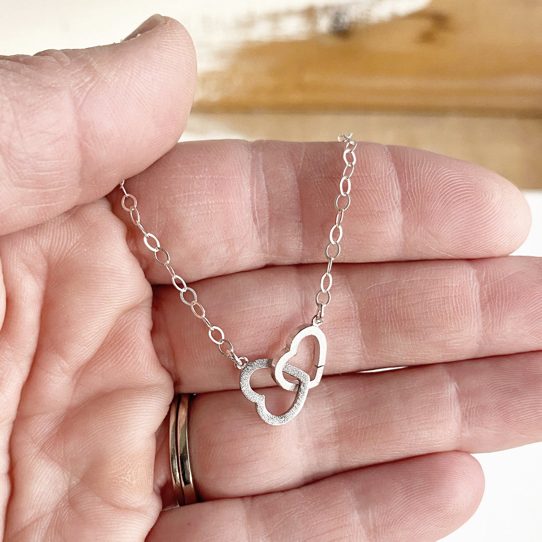 Double Heart Necklace in Sterling Silver. Simple Lovely Necklace. Valentines Day Gift