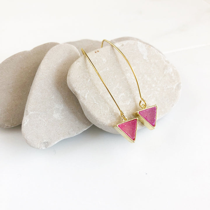 Druzy Triangle Drop Earrings. Pink Sage or Aqua Triangle Druzy Dangles. Gold Druzy Earrings. Gift. Drop Earrings. Gift.