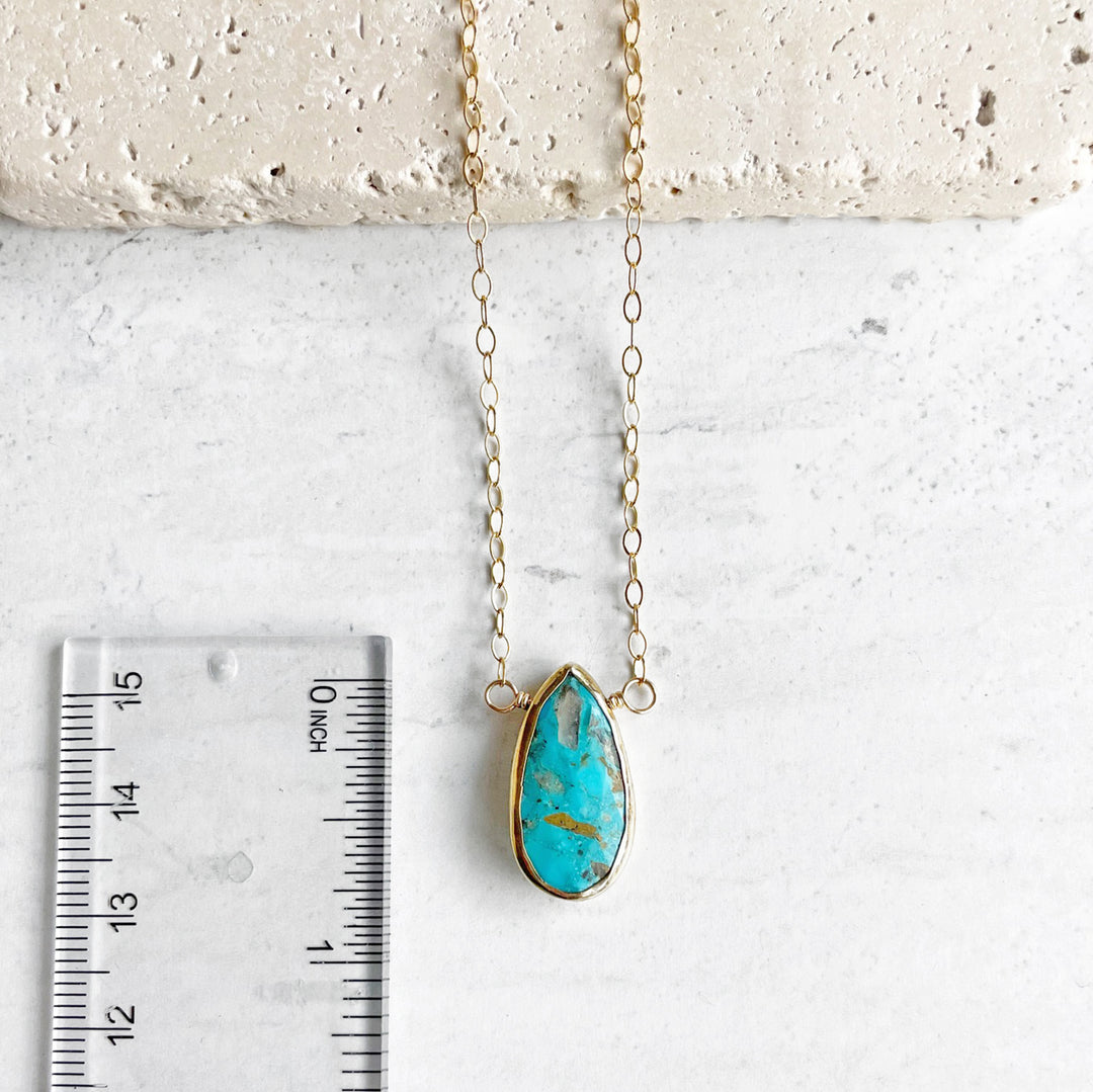 Turquoise Teardrop Bezel Necklace in Gold. Dainty Pendant Necklace