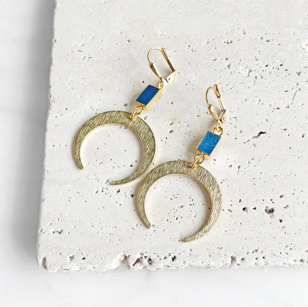 Lapis Crescent Dangle Earrings in Gold