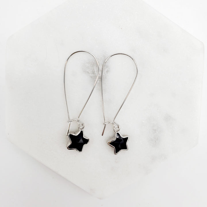 Black Onyx Star Drop Earrings in Silver
