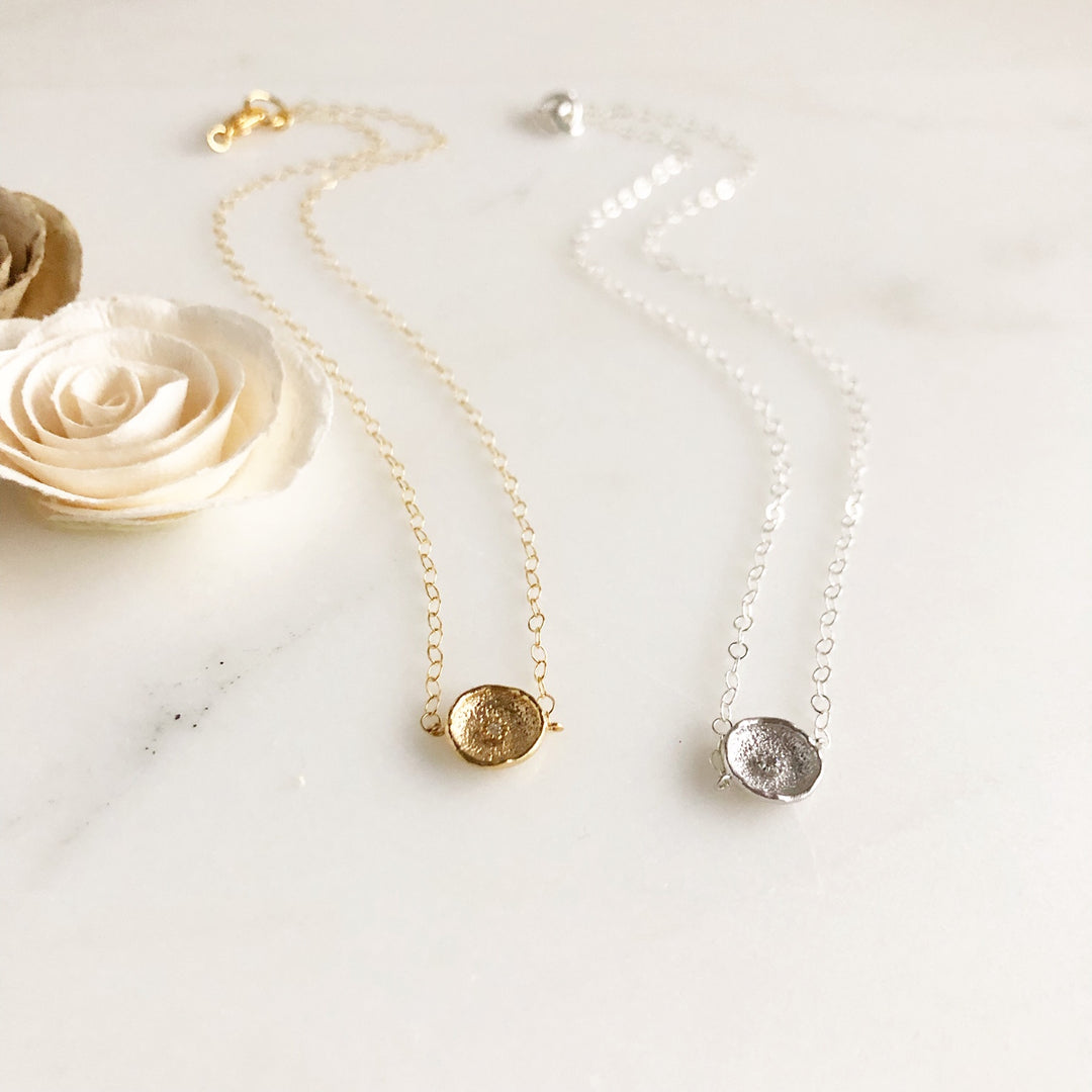 Cubic Zirconia Accent Disk Necklace. Layering Necklaces. Silver and Gold Layering Jewelry.