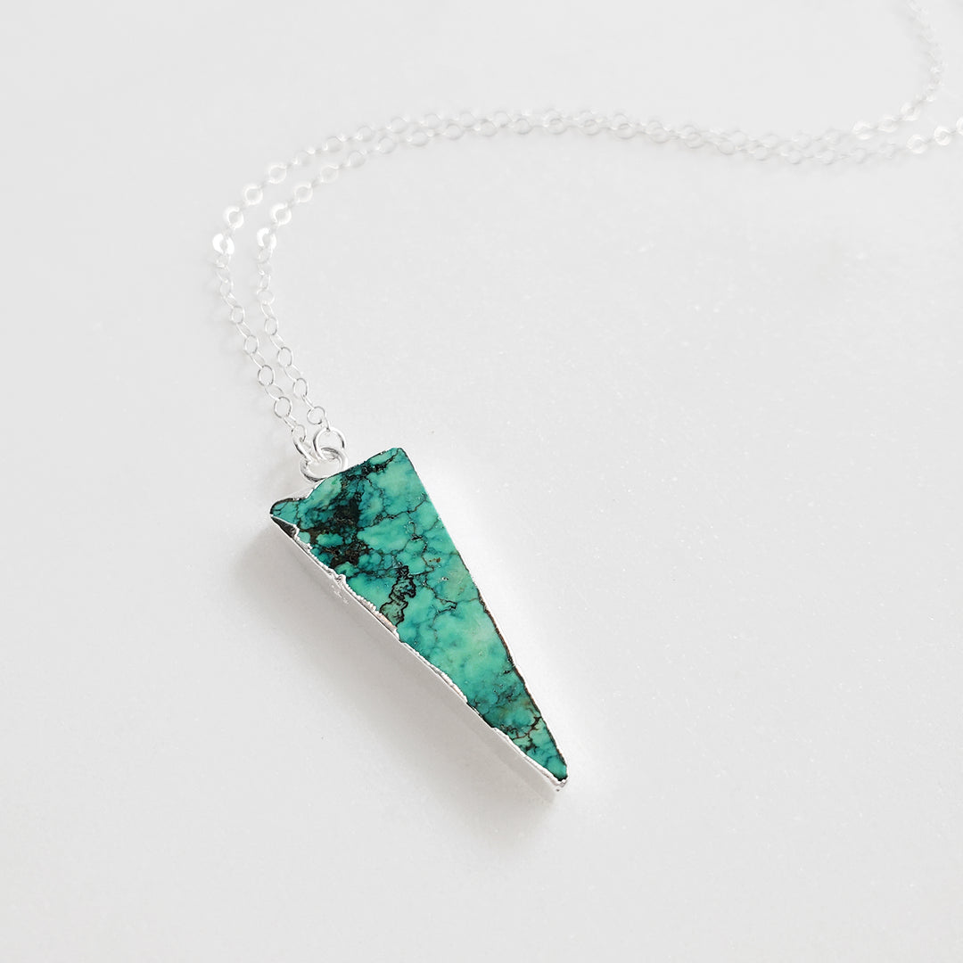 Turquoise Amazonite Triangle Necklace in Sterling Silver