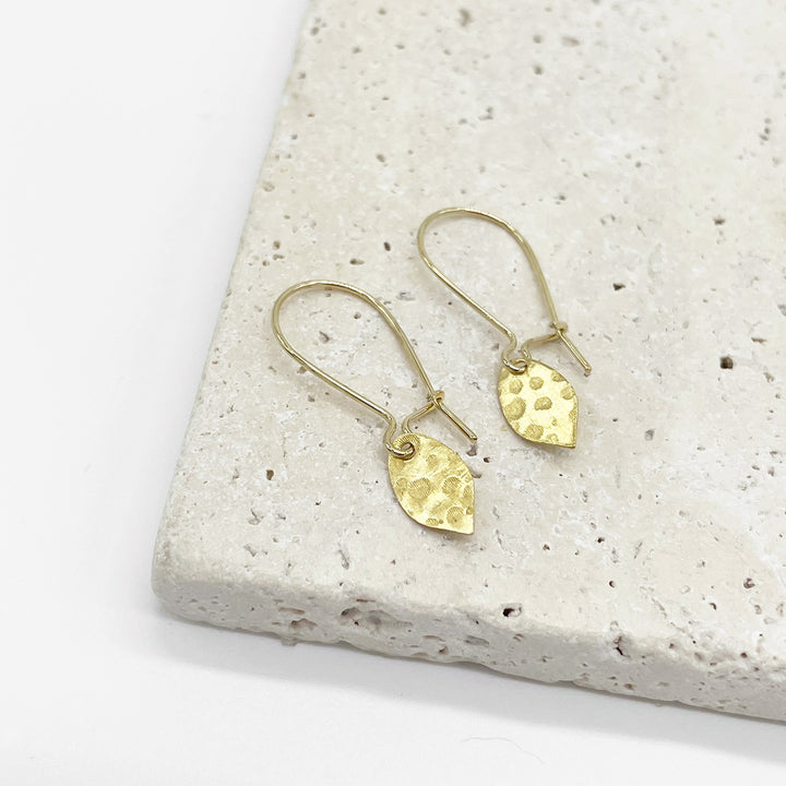 Sweet Textured Teardrop Earrings in Brass Gold