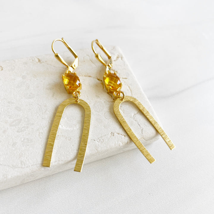 Gold Horseshoe Earrings with Citrine Stones