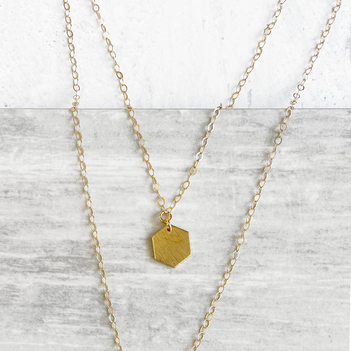 Tiny Hexagon Layering Necklace in Gold