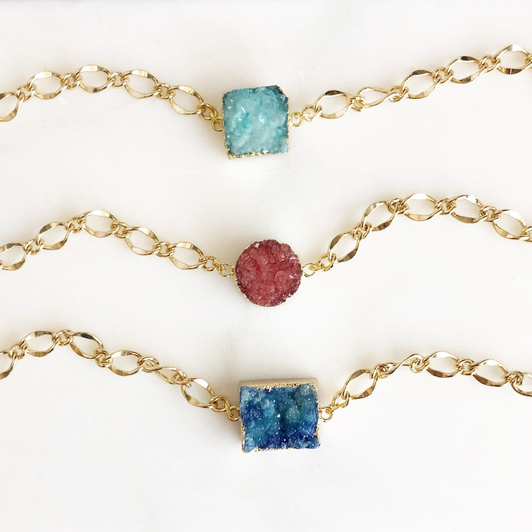 Chunky Druzy Bracelets in Gold. Blue Aqua or Coral Druzy Bracelet