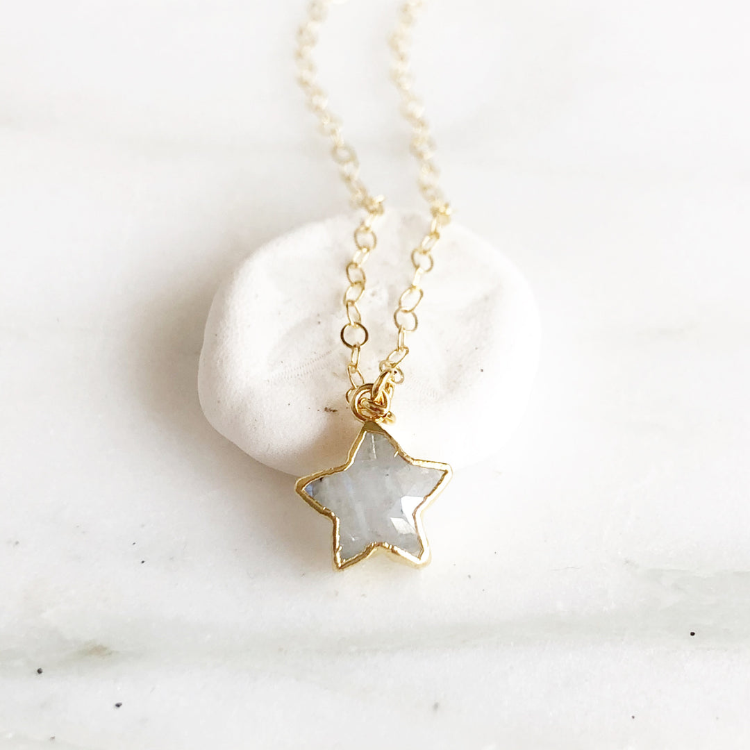 Moonstone Star Necklace in Gold. Simple Gold Layering Necklace.