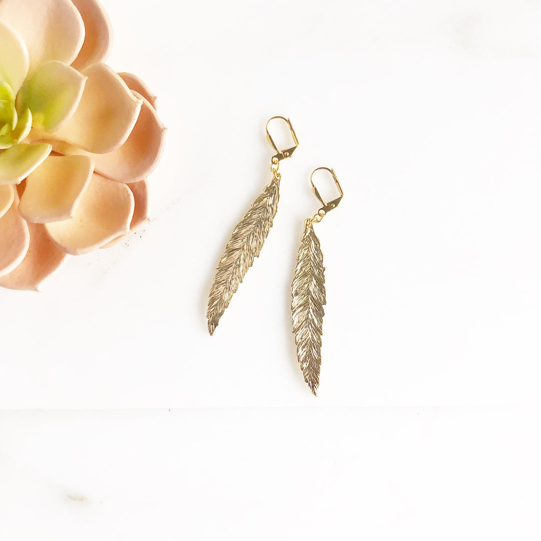 Gold Feather Earrings. Day to Evening Earrings. Gift for Her.