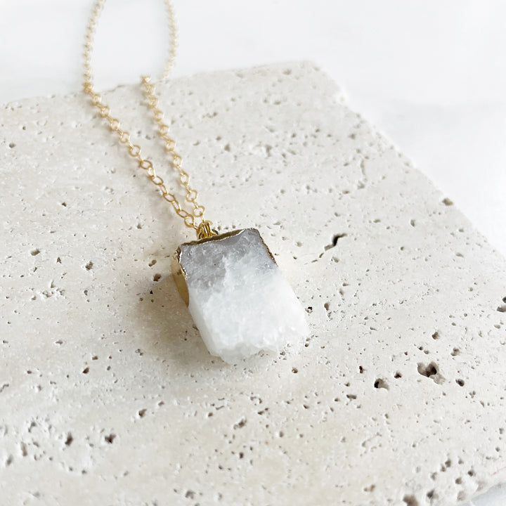 White Raw Geode Necklace in Gold