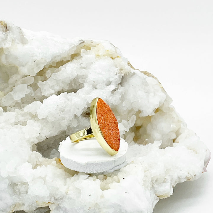 Orange Druzy Marquise Statement Ring in Gold