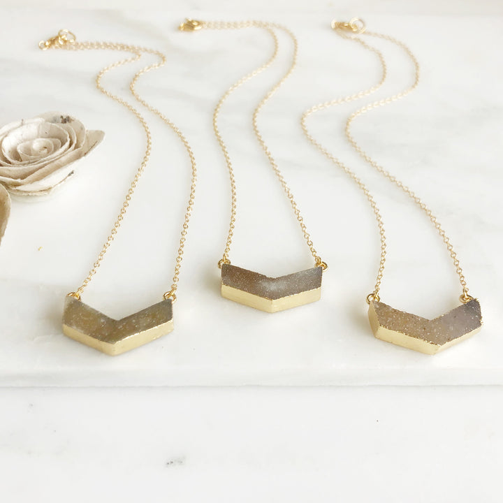 Chevron Druzy Necklace in Gold. Natural Brown Chevron Druzy Necklace
