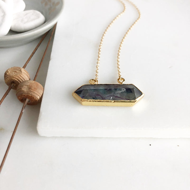 Multicolor Bar Necklace in Gold.