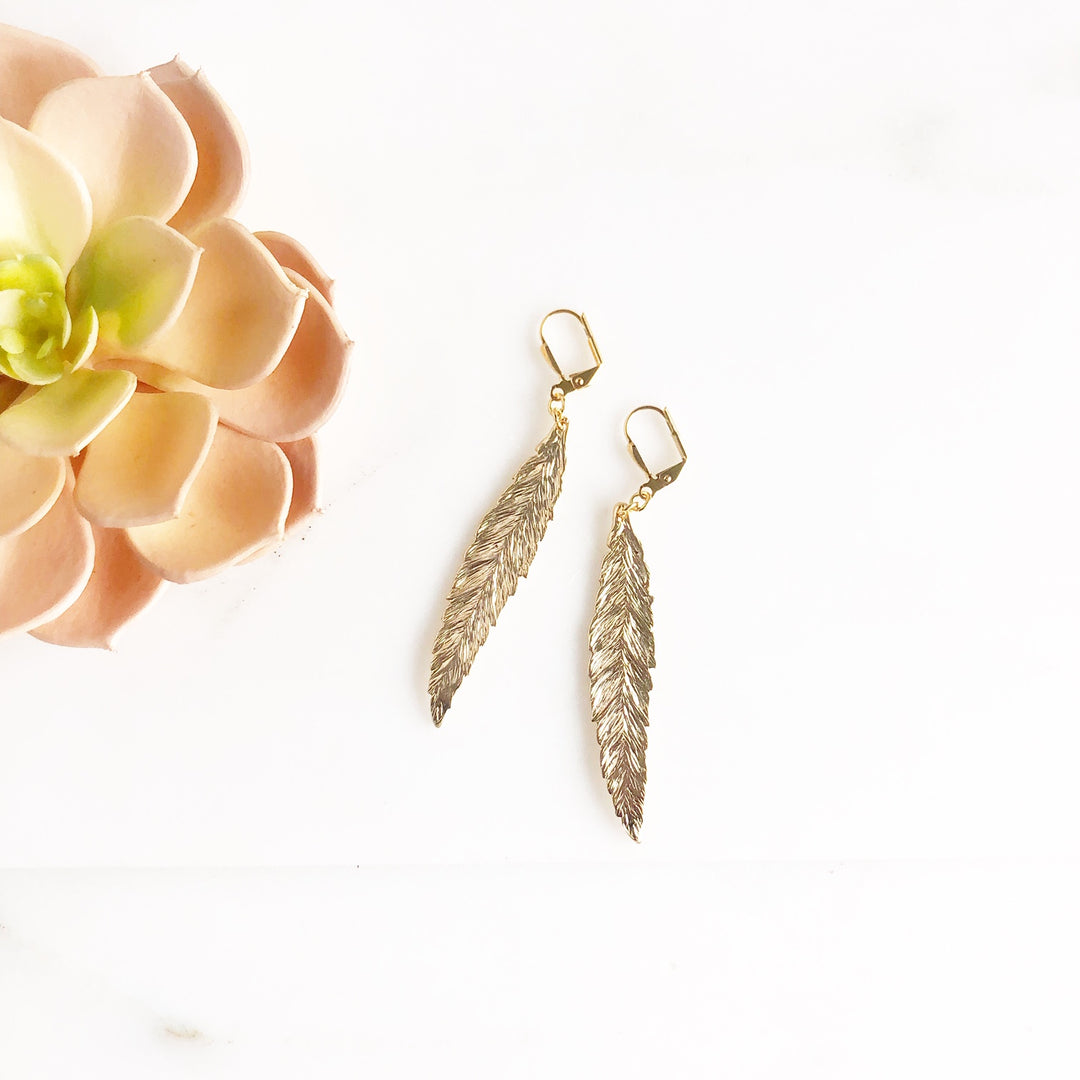Gold Feather Earrings. Day to Evening Earrings. Gift for Her.