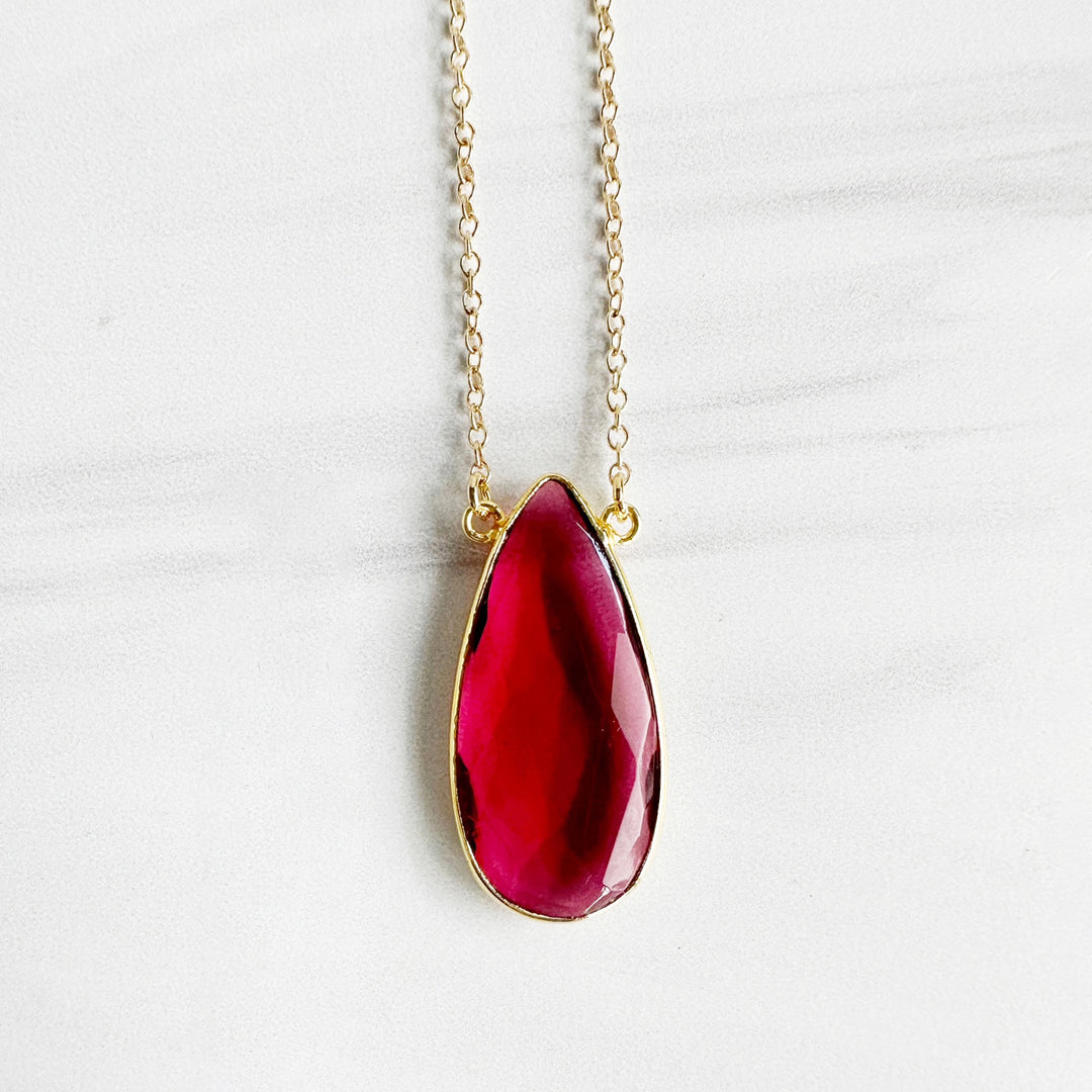 Red Quartz Teardrop Necklace in Gold or Silver