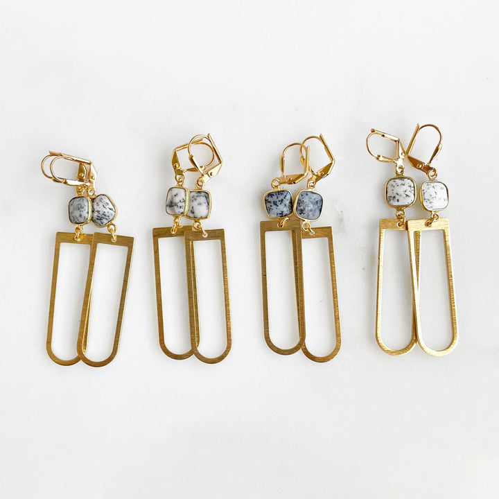 Dendrite Opal Bezel Horseshoe Earrings in Gold