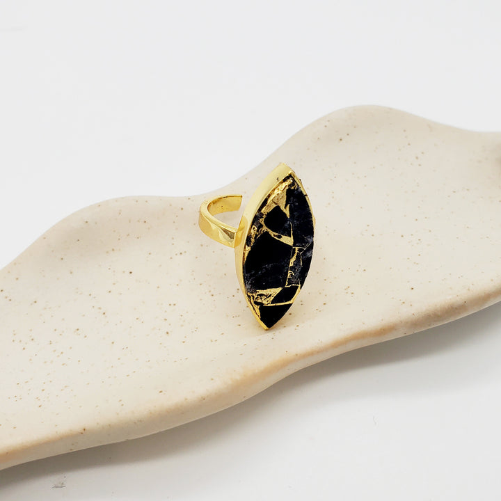 Black Mojave Marquise Cocktail Ring in Gold