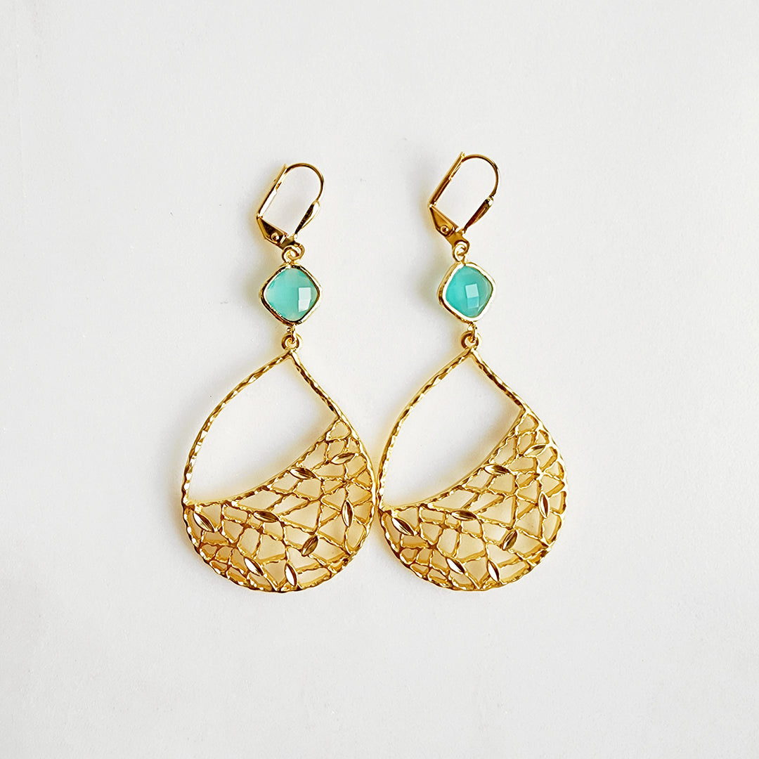 Turquoise Chandelier Dangle Earrings in Gold and Silver