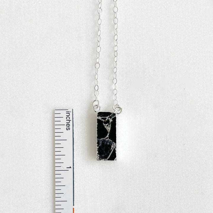 Black Mojave Bar Necklace in Sterling Silver