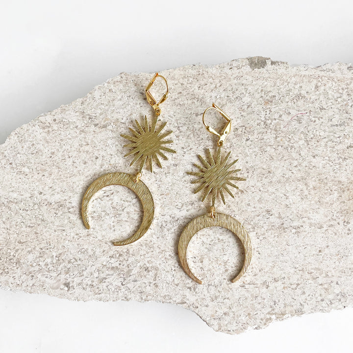Sun and Moon Statement Dangle Earrings in Gold