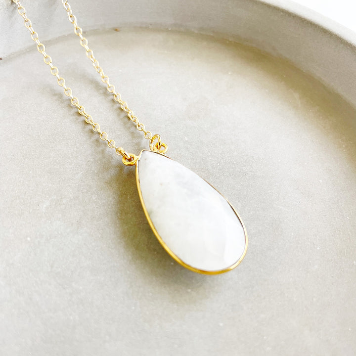 Moonstone Bezel Statement Necklace in Gold