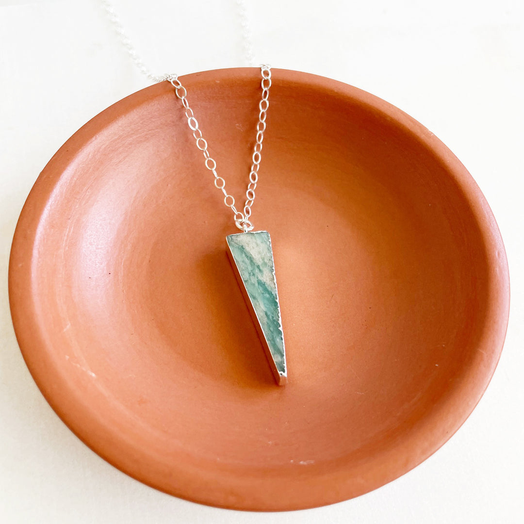 Long Amazonite Triangle Necklace in Sterling Silver