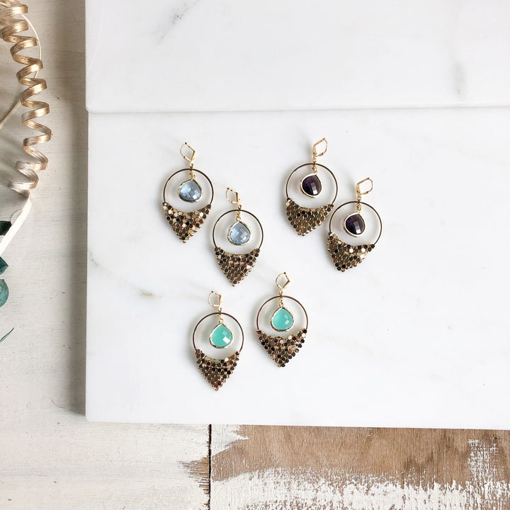 Amethyst Aqua and Sapphire Chandelier Earrings. Dangle Statement Earrings
