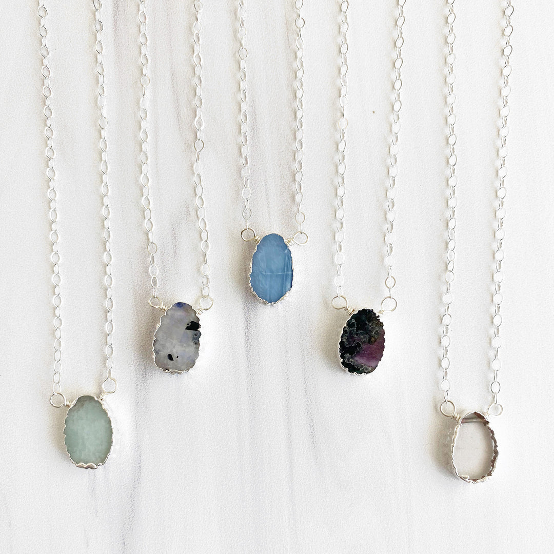 Petite Scalloped Gemstone Slice Necklace in Sterling Silver