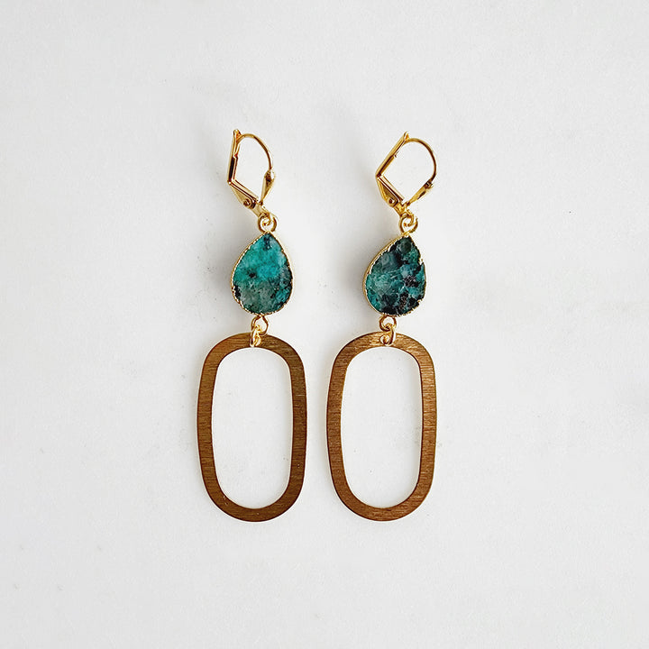 Green Agate Jasper Statement Earrings in Gold
