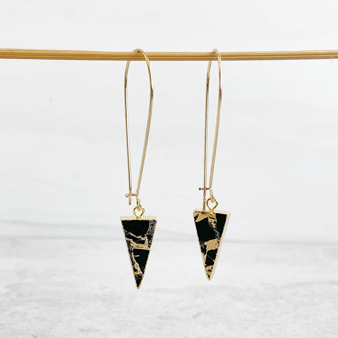 Black Mojave Triangle Drop Earrings in Gold