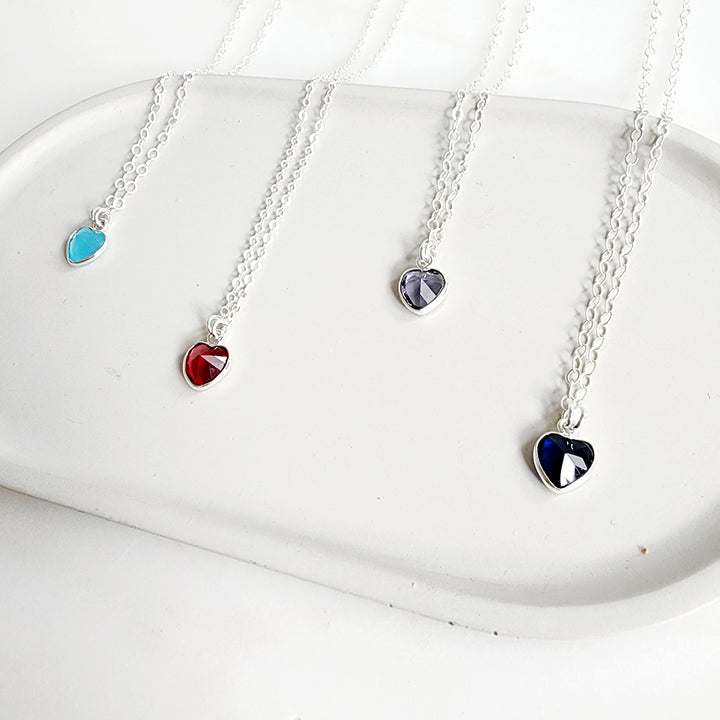 Delicate Heart Shaped Gemstone Necklace in Sterling Silver