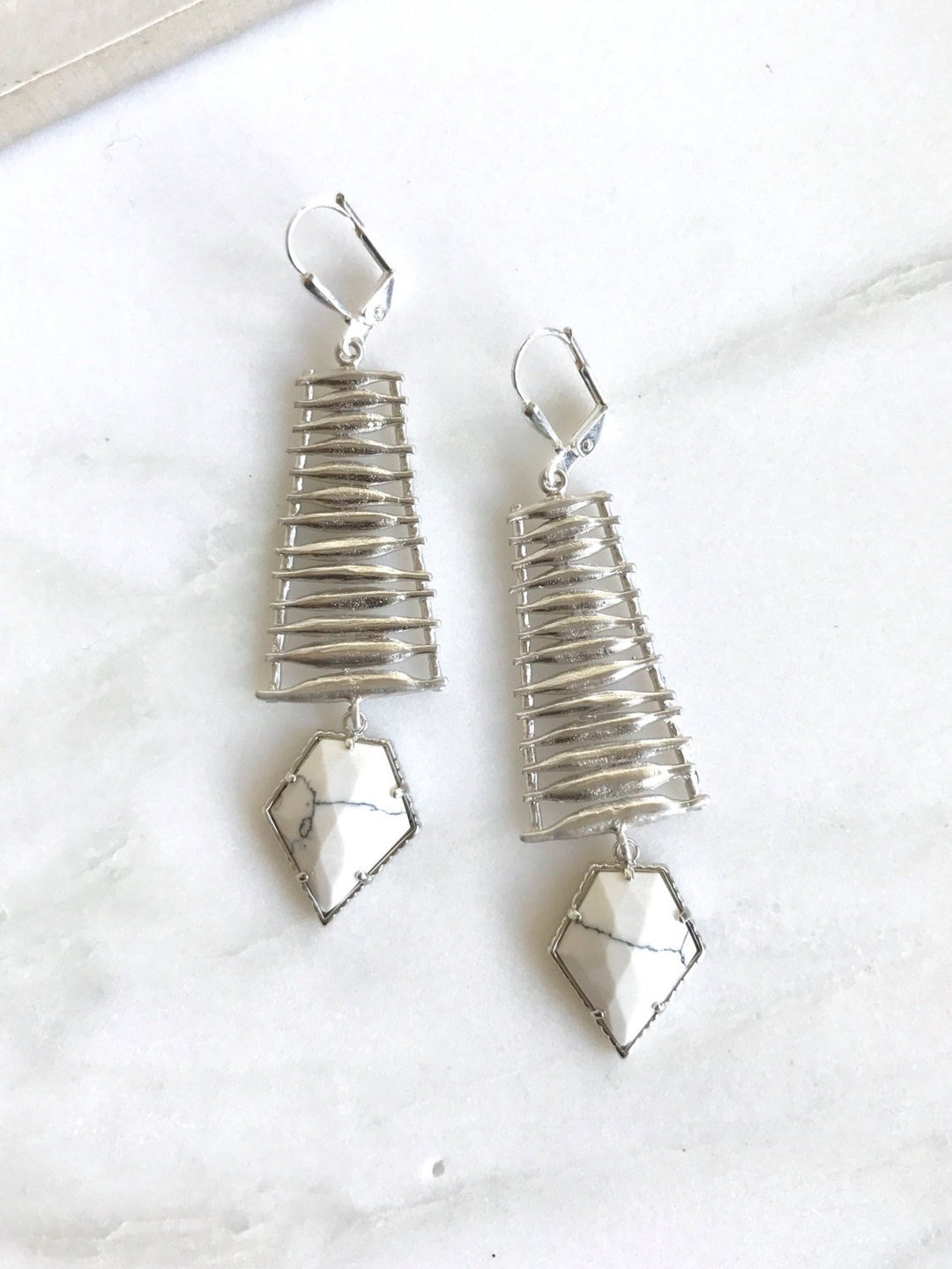 Unique White Arrow Dangle Earrings in Silver. Statement Dangle Earrings. Chandelier Earrings. Fashion. Drop. Modern Jewelry. Gift
