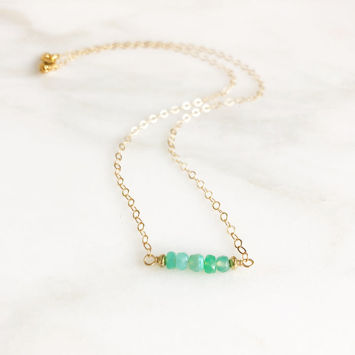 Chrysophrase Beaded Bar Necklace in Gold