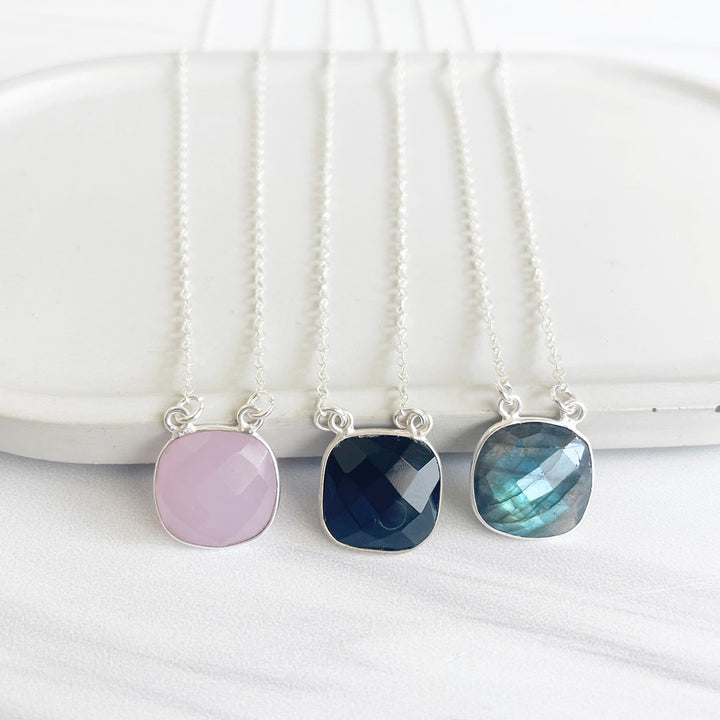 Silver Gemstone Necklaces in Black Onyx, Pink Chalcedony, and Labradorite