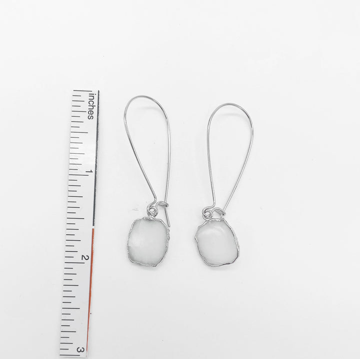 White Quartz Drop Earrings in Silver. Medium Kidney Wire