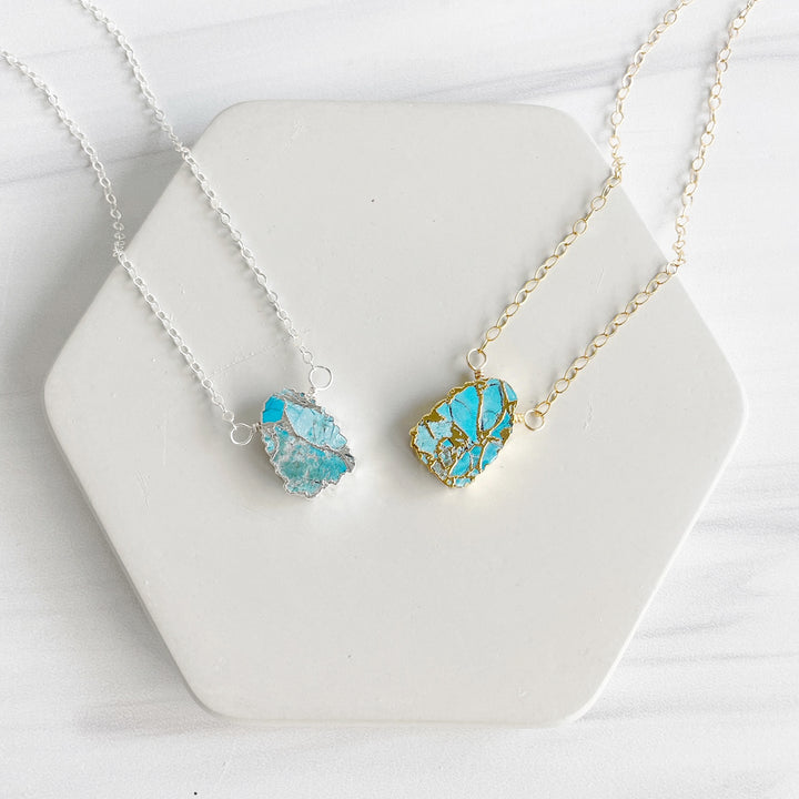 Turquoise Mojave Gemstone Slice Necklace in Gold and Silver