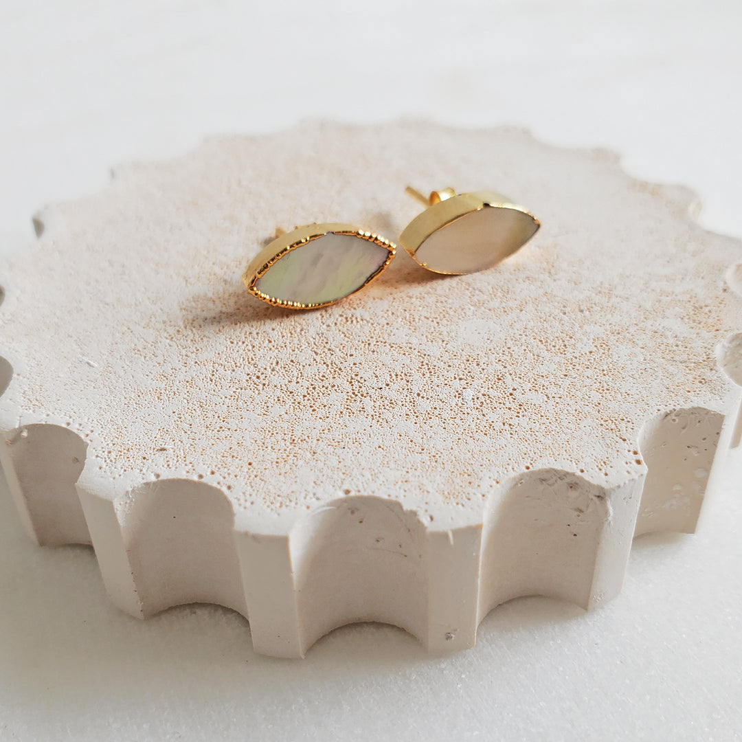 Marquise Stud Earrings. Mother of Pearl Stud Earrings in Gold and Silver