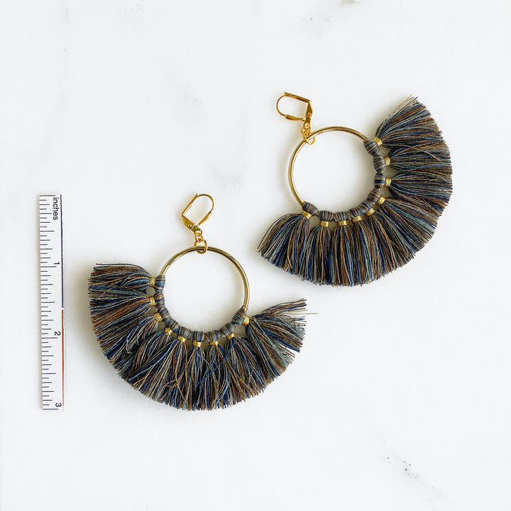 Fan Tassel Statement Earrings in Brown Blue Grey