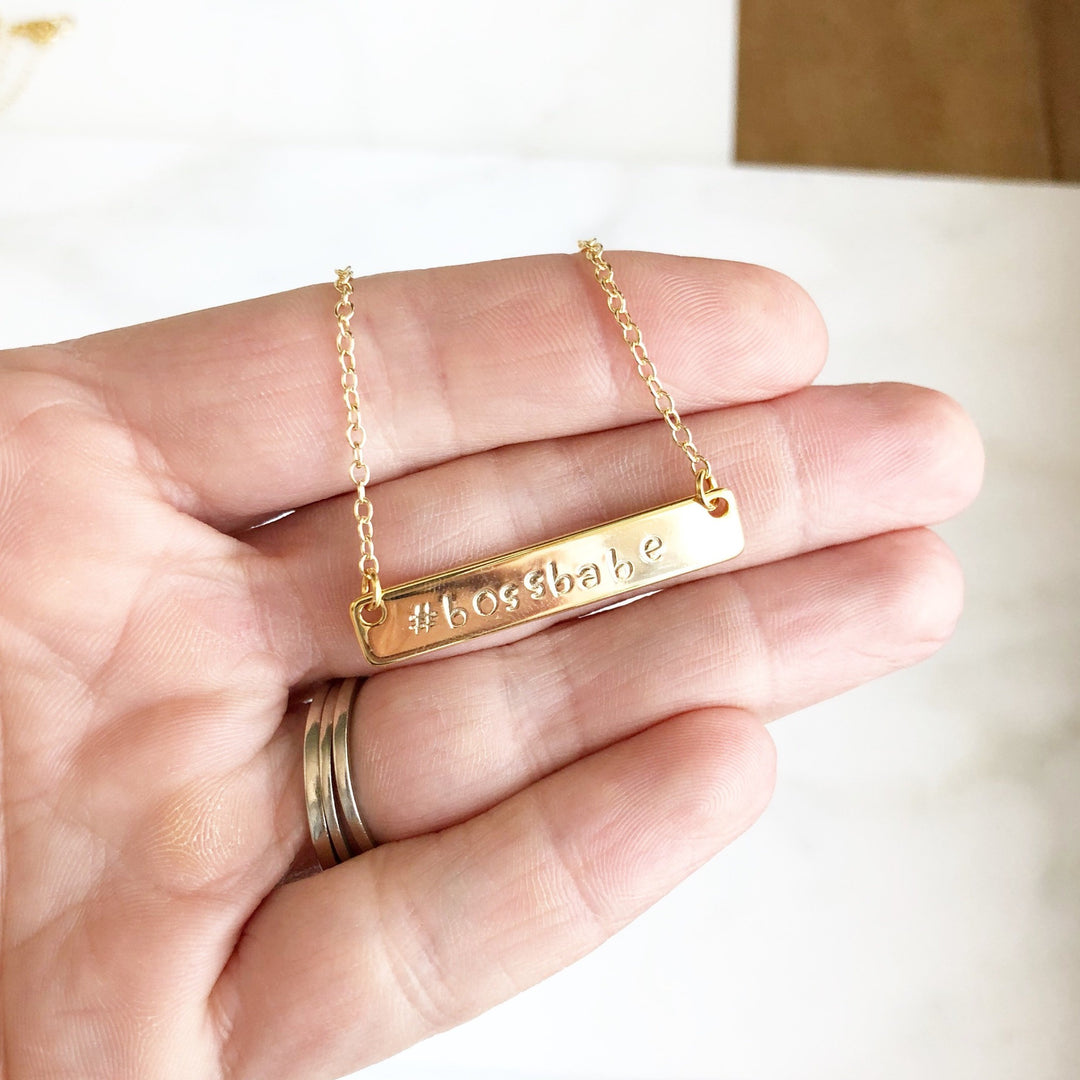 Bossbabe Necklace. Bar Necklace. Hand Stamped Bar Necklace. Jewlery Gift. Silver or Gold Bar Necklace. Boss Babe Necklace. 17" Length