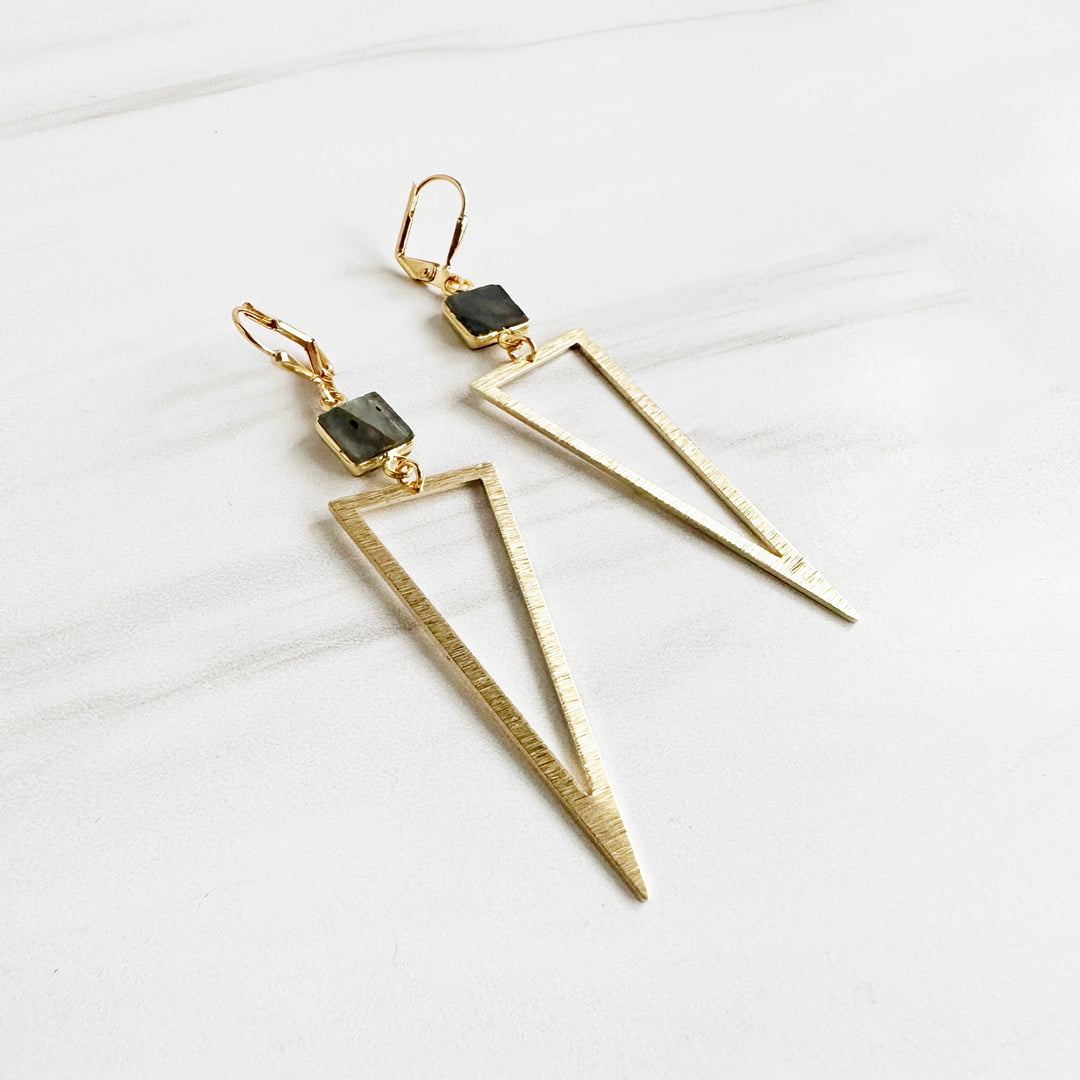 Triangle Statement Earrings in Gold with Labradorite Stones