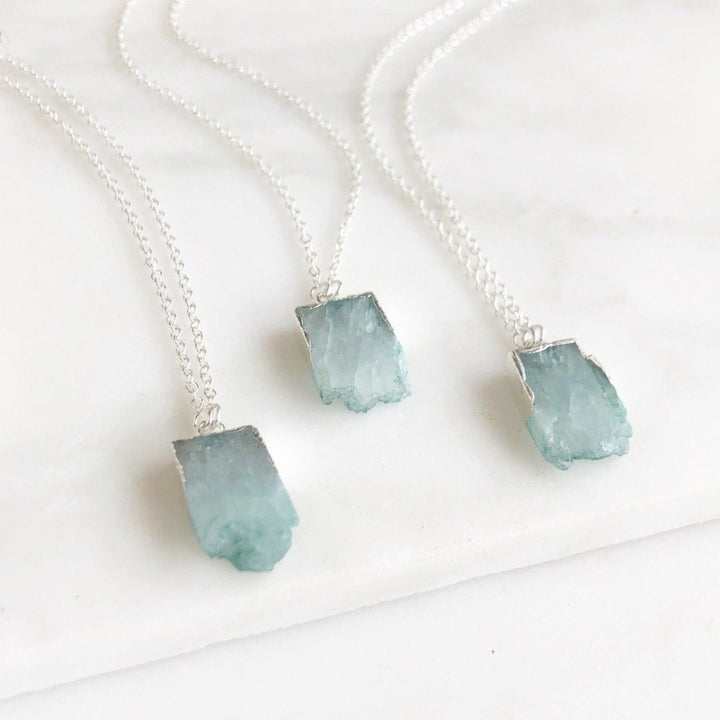 Raw Edge Pale Blue Druzy Quartz Necklace in Sterling Silver. Natural Stone Necklace