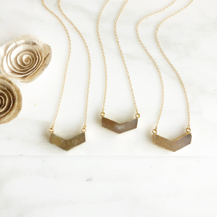 Chevron Druzy Necklace in Gold. Natural Brown Chevron Druzy Necklace